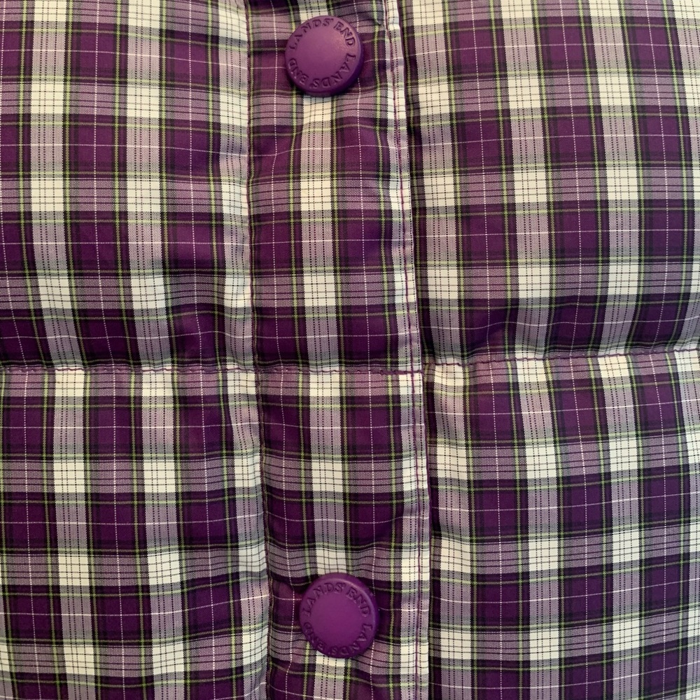 Land’s End Purple Plaid Down Filled Vest Sz Large - Picture 6 of 7
